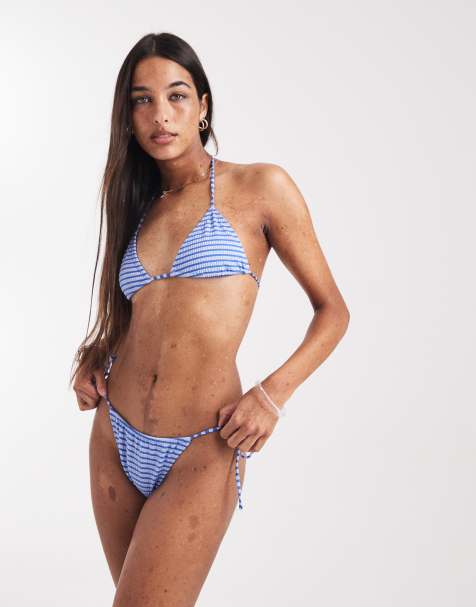 ASOS DESIGN – Violet Rio – Blårandig bikiniunderdel med knytband i sidan - view 1