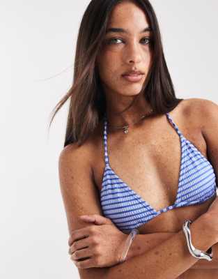 ASOS DESIGN - Violet Santorini - Haut de bikini triangle à rayures - Bleu