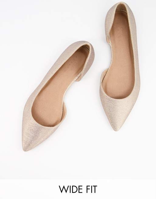 ASOS DESIGN - Virtue - Ballerine d'orsay pianta larga a punta oro