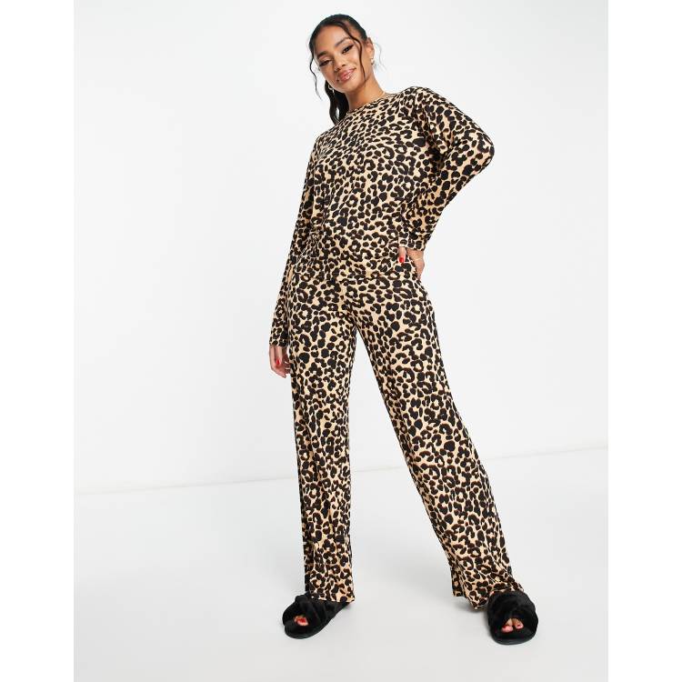 Asos design leopard botanical best sale traditional satin pyjama set