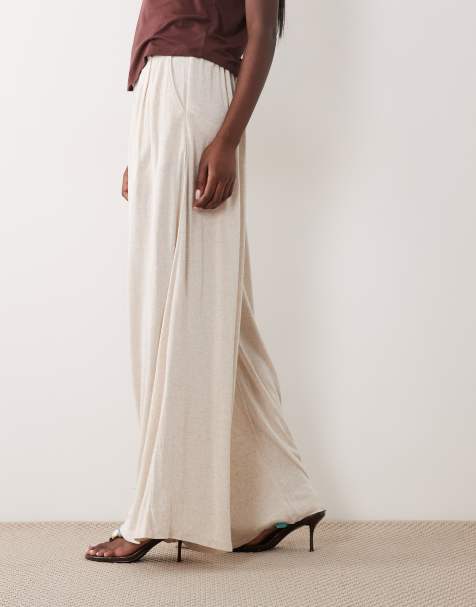 ASOS DESIGN viscose linen blend super wide leg pants in cream heather - view 1