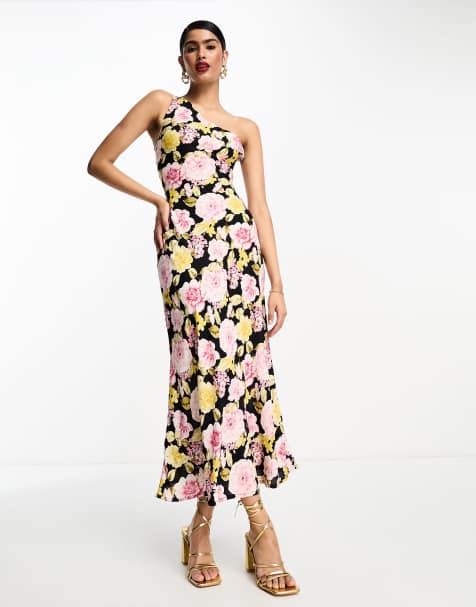 ASOS DESIGN viscose one shoulder midi dress in floral print 