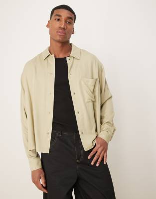 Asos Design Viscose Oversized Boxy Shirt In Green