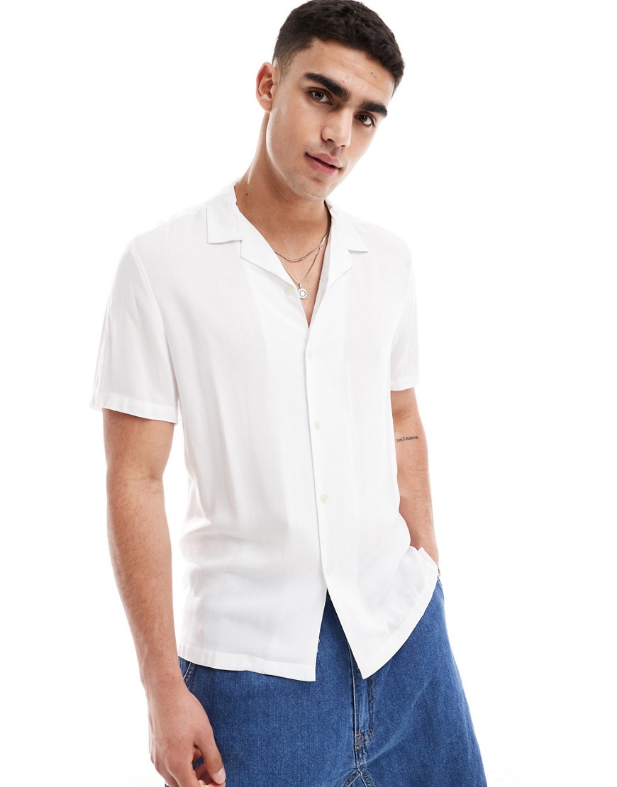 Asos Design Viscose Shirt With Camp Collar In White