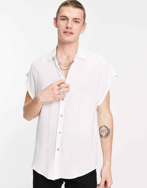 ASOS DESIGN viscose shirt with cap sleeve in white | ASOS