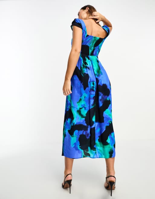 ASOS DESIGN viscose sweetheart neckline split front midi dress in abstract floral
