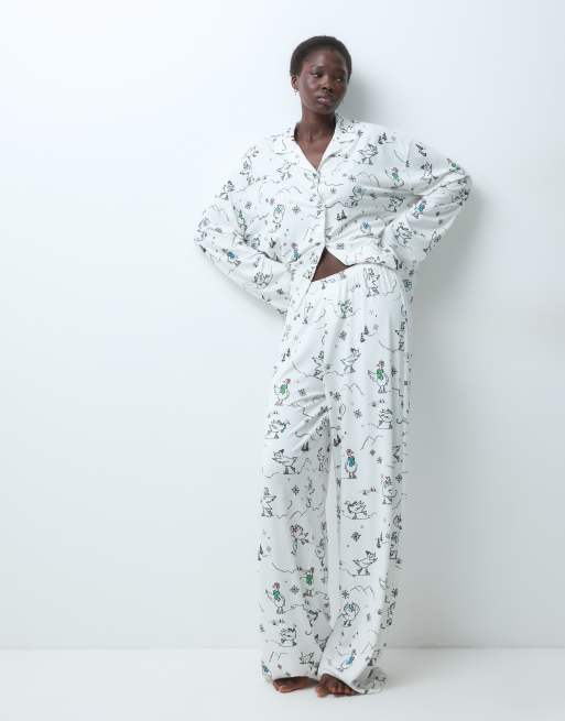 ASOS DESIGN Viscose Tall super soft long sleeve shirt & pant pyjama set in geese print, 2 of 5
