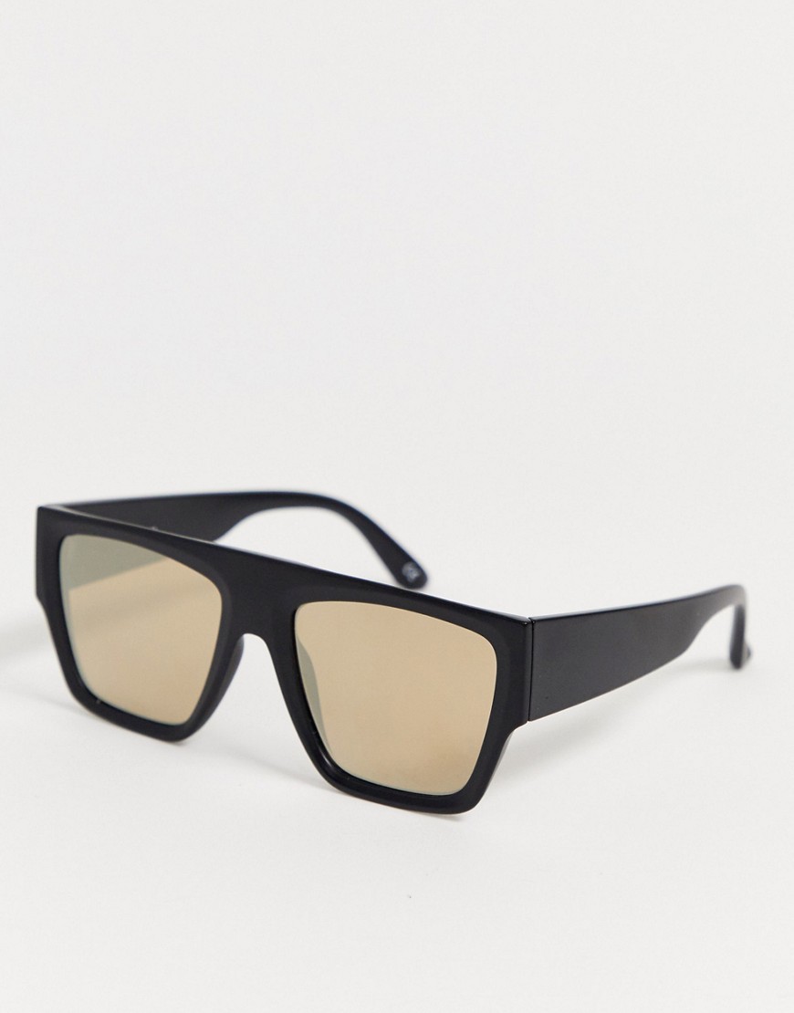 ASOS DESIGN - Visirsolbriller i matte sort med guldfarvet spejlglas