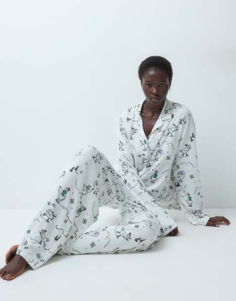 ASOS DESIGN Viskose Tall superweiches Pyjama-Set mit langärmligem Hemd und Hose mit Gänse-Print - view 1