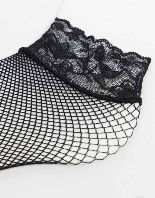 ASOS DESIGN - Visnet enkelsokken met kanten randje in zwart, 4 van 4