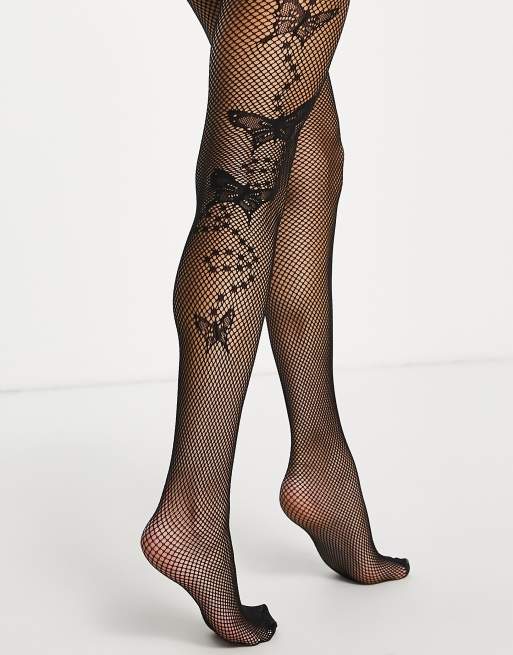 ASOS DESIGN - Visnetpanty met vlindermotief in zwart