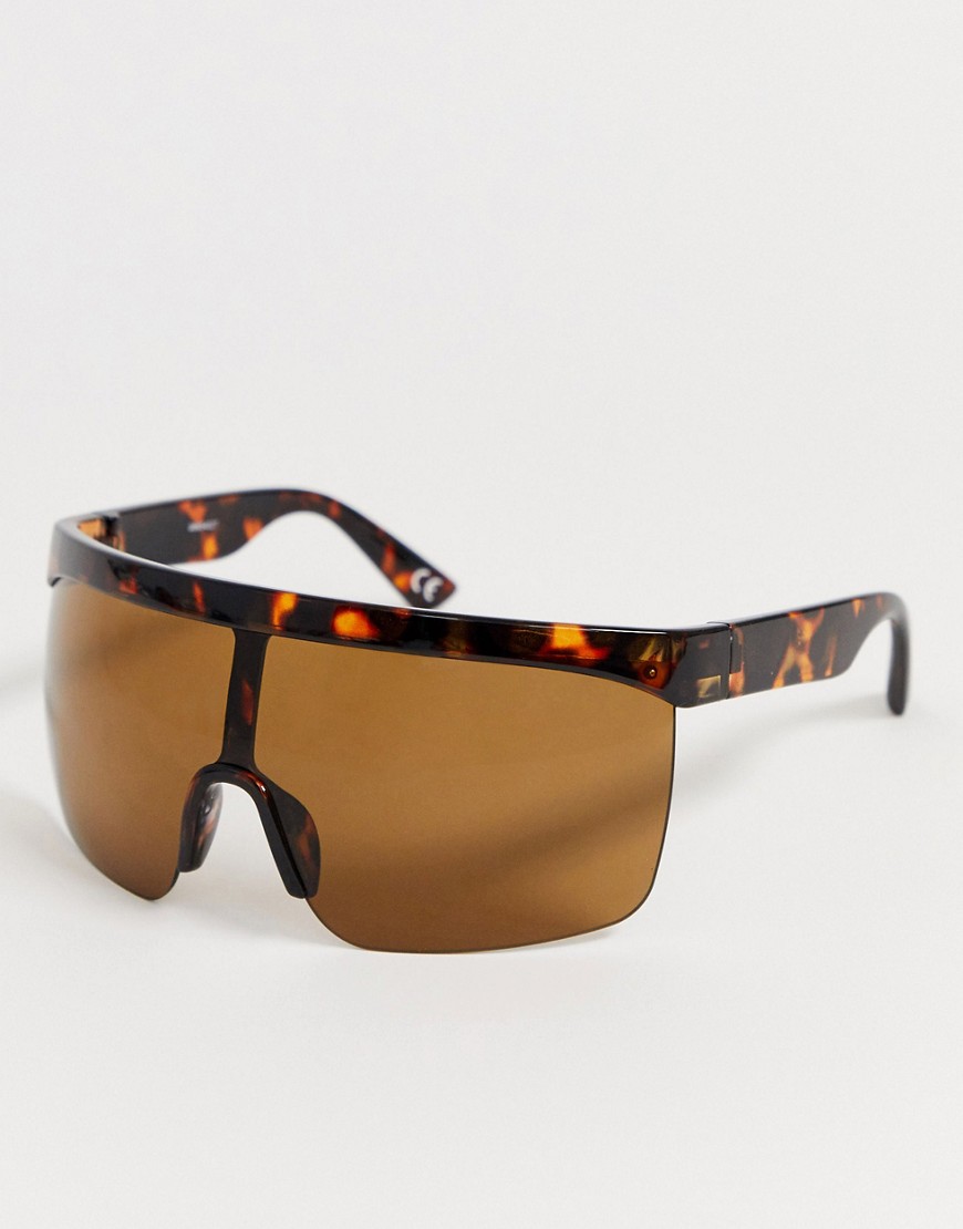 Asos Design Visor Sunglasses In Tort With Brown Lens