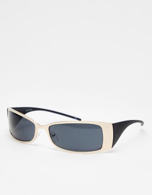 ASOS Design - Visor-Sonnenbrille aus goldfarbenem Metall