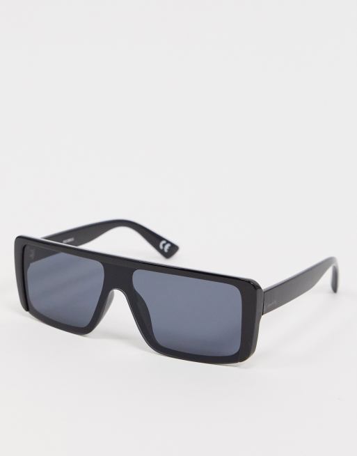 Asos Design Visor Sunglasses In Black Plastic With Smoke Lens Asos