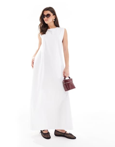 ASOS DESIGN – Vit, a-linjeformad maxiklänning i poplin med veck - view 1
