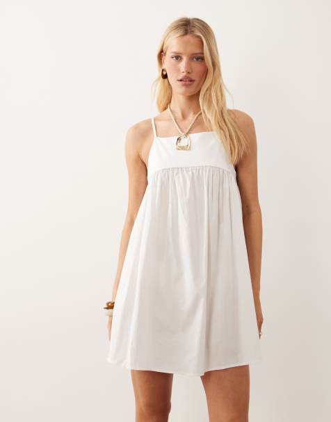 ASOS DESIGN – Vit, a-linjeformad miniklänning i hybridstil med halterneck - view 1