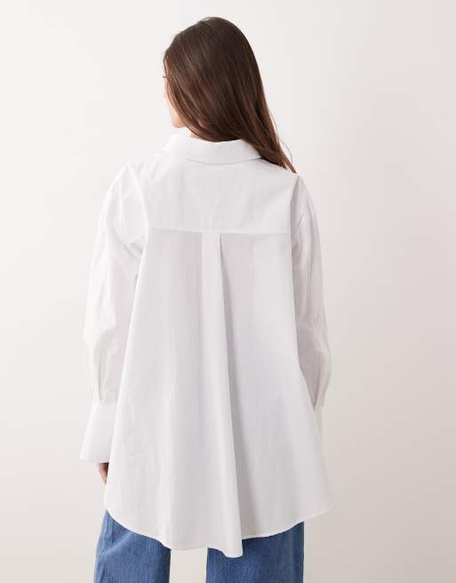 ASOS DESIGN – Vit, a-linjeformad skjorta i poplin med vida ärmar, 4 av 4