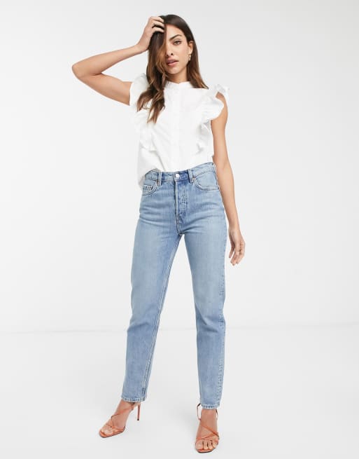ASOS DESIGN – Vit ärmlös bomullsskjorta med volang, 4 av 4