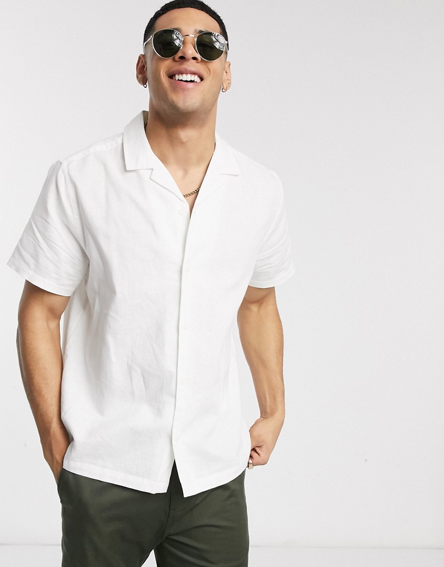 ASOS DESIGN – Vit avslappnad linneskjorta med platt krage