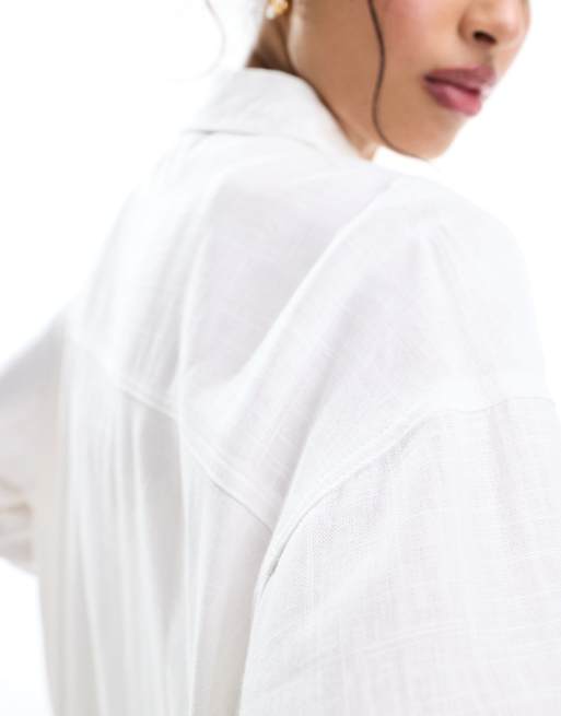 ASOS DESIGN – Vit, avslappnad skjorta i linne, del av set, 3 av 4
