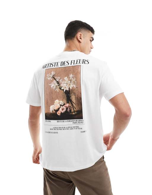 ASOS DESIGN – Vit avslappnad t-shirt med blommigt tryck baktill, 3 av 4