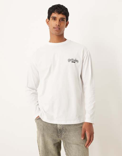 ASOS DESIGN – Vit, avslappnad t-shirt med långa ärmar och bubbligt tryck, 3 av 5