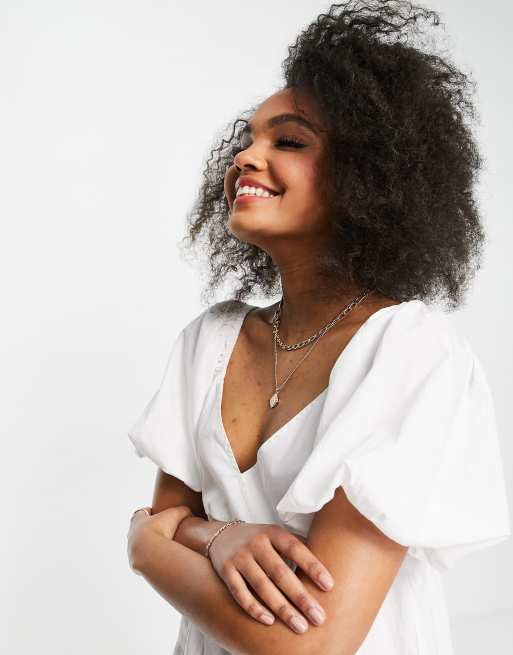 ASOS DESIGN – Vit babydoll-klänning av bomull i minilängd med avskärningar nedtill, 3 av 4