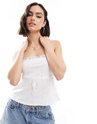 ASOS DESIGN – Vit bandeau-topp med broderi och banddetalj - view 1