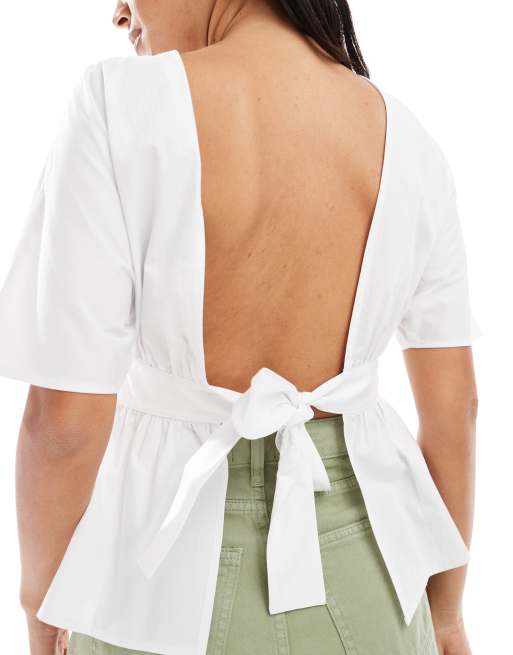 ASOS DESIGN – Vit blus med öppen rygg och knytning i midjan, 4 av 4
