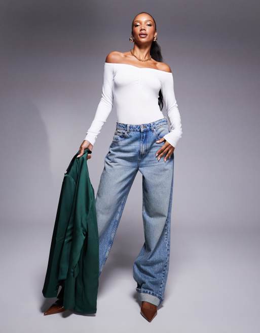 ASOS DESIGN – Vit body med bardot-ringning och rynkning framtill, 2 av 4