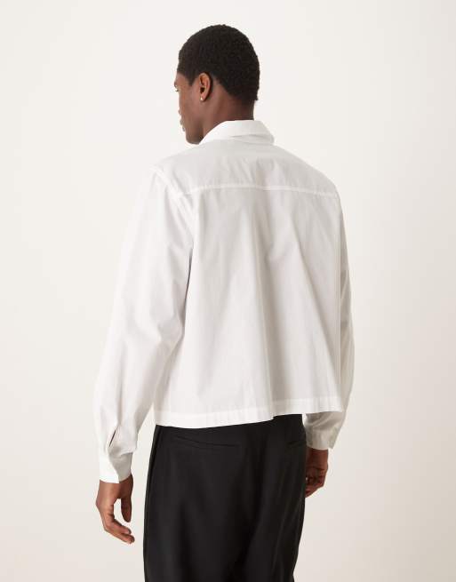 ASOS DESIGN – Vit, boxig, kort poplinskjorta i 70-talsstil med krage, 4 av 4