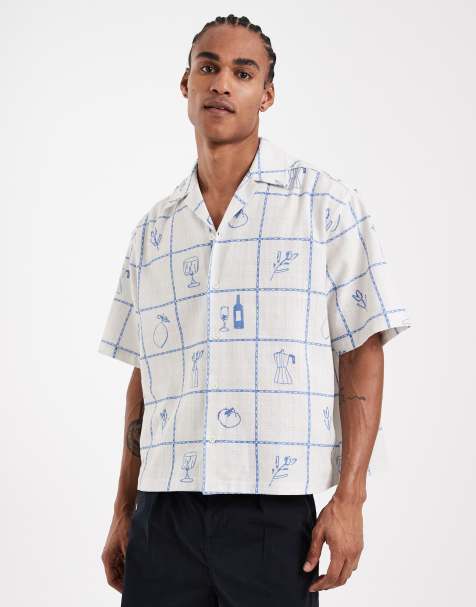 ASOS DESIGN – Vit, boxig skjorta i oversize med platt krage och heltäckande mönster - view 1