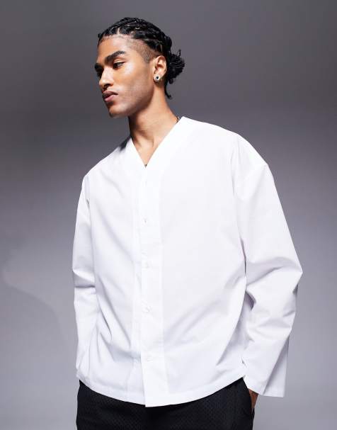 ASOS DESIGN – Vit, boxig skjorta i regular fit utan krage - view 1