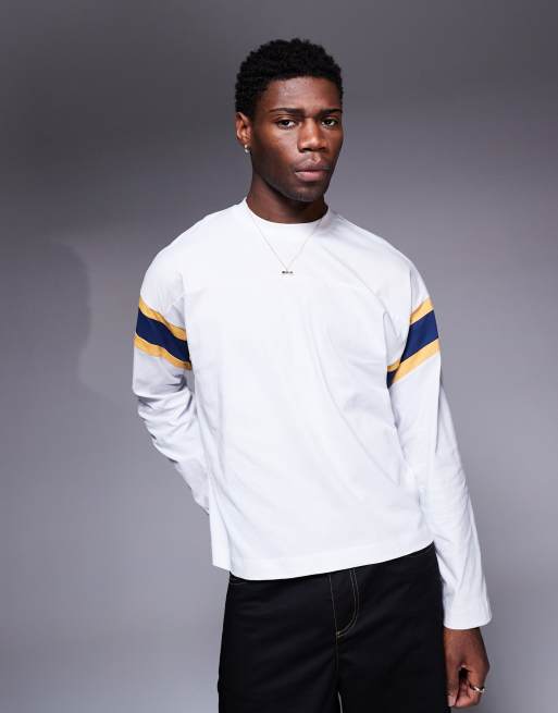 ASOS DESIGN – Vit, boxig t-shirt i oversize med långa ärmar och kontrastpaneler