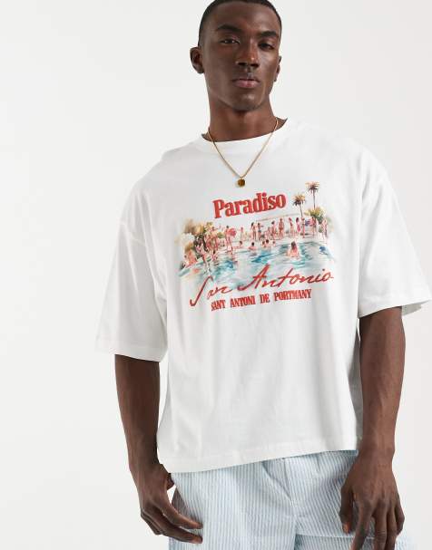 ASOS DESIGN – Vit, boxig t-shirt i oversize med pooltryck baktill - view 1