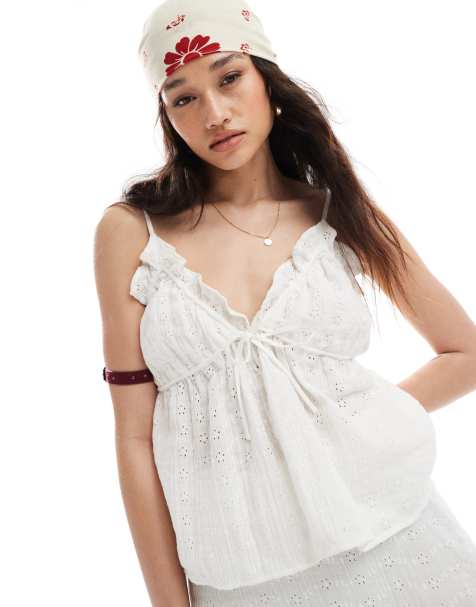 ASOS DESIGN – Vit camitopp med broderie anglaise, del av set - view 1