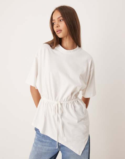 ASOS DESIGN – Vit, draperad t-shirt med knytmidja - view 1