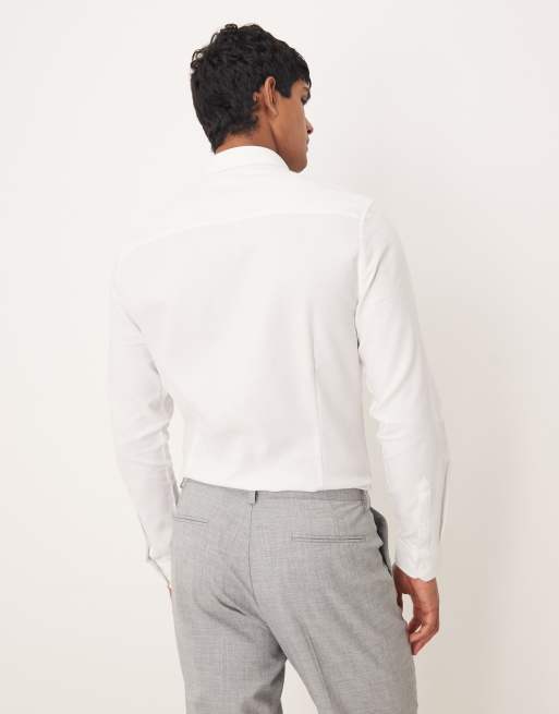 ASOS DESIGN – Vit, fiskbensmönstrad finskjorta med smal passform, 3 av 5