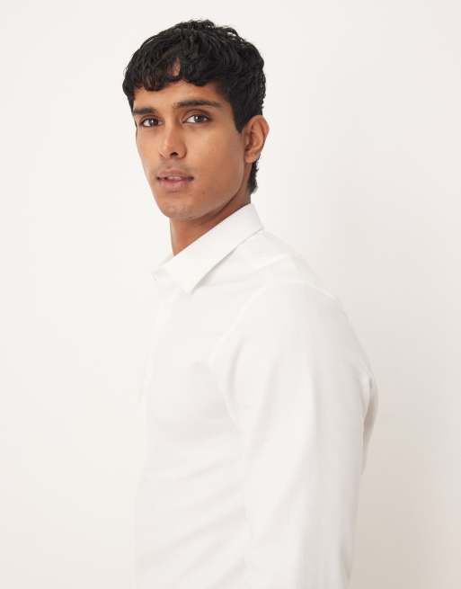 ASOS DESIGN – Vit, fiskbensmönstrad finskjorta med smal passform, 4 av 5