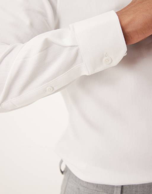ASOS DESIGN – Vit, fiskbensmönstrad finskjorta med smal passform, 5 av 5