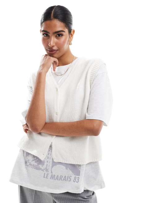 ASOS DESIGN – Vit, fluffigt stickad kofta