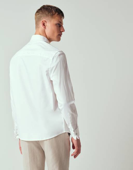 ASOS DESIGN – Vit, formell skjorta i regular fit av lättstruken twill med dubbla manschetter, 3 av 7