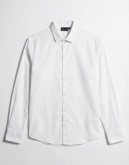 ASOS DESIGN – Vit, formell skjorta i regular fit av lättstruken twill med dubbla manschetter, 6 av 7
