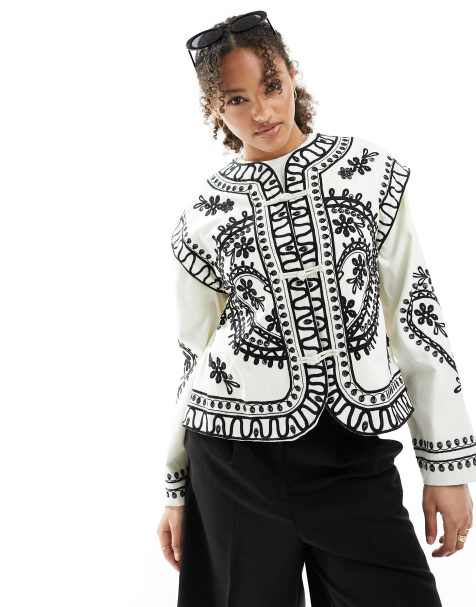 ASOS DESIGN – Vit jacka i broderad twill - view 1
