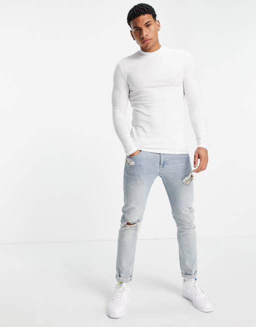 ASOS DESIGN – Vit jersey-topp i muscle fit med lång ärm och halvpolokrage, 4 av 4