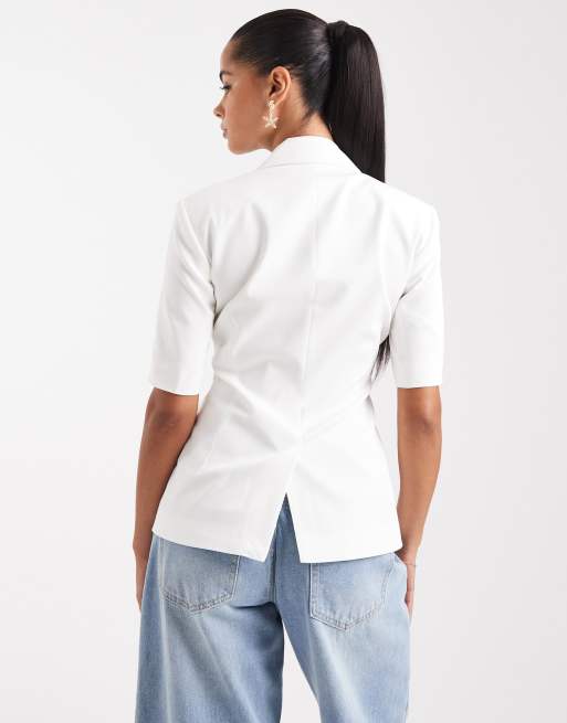 ASOS DESIGN – Vit kavaj med korta ärmar och indragen detalj, 4 av 4