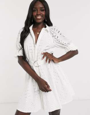 Faoswalim DESIGN u2013 Vit kort skjortklänning med broderie anglaise 