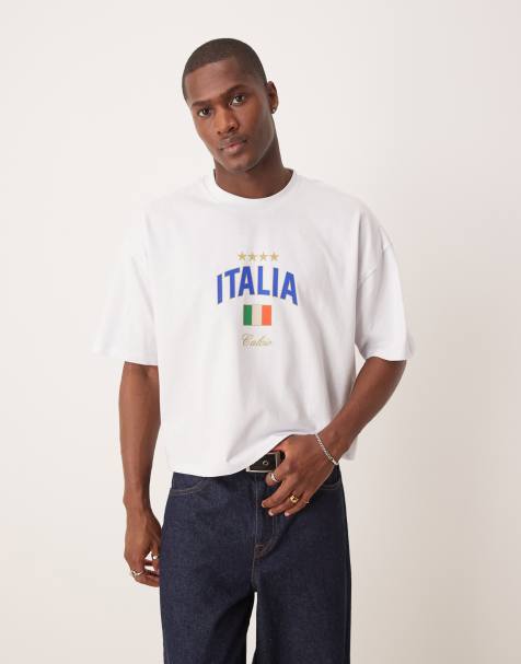 ASOS DESIGN – Vit, kort t-shirt i oversize med Italia-tryck - view 1