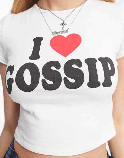 ASOS DESIGN – Vit, kort t-shirt med 'I Heart Gossip'-tryck , 2 av 4