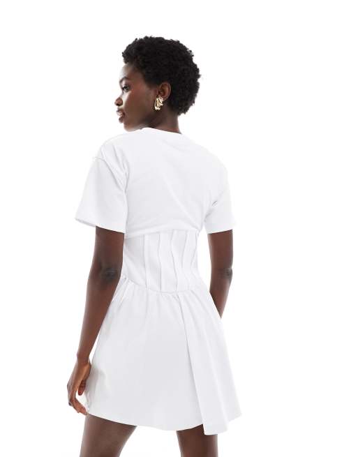 ASOS DESIGN – Vit, kort t-shirtklänning med korsettmidja, 4 av 4
